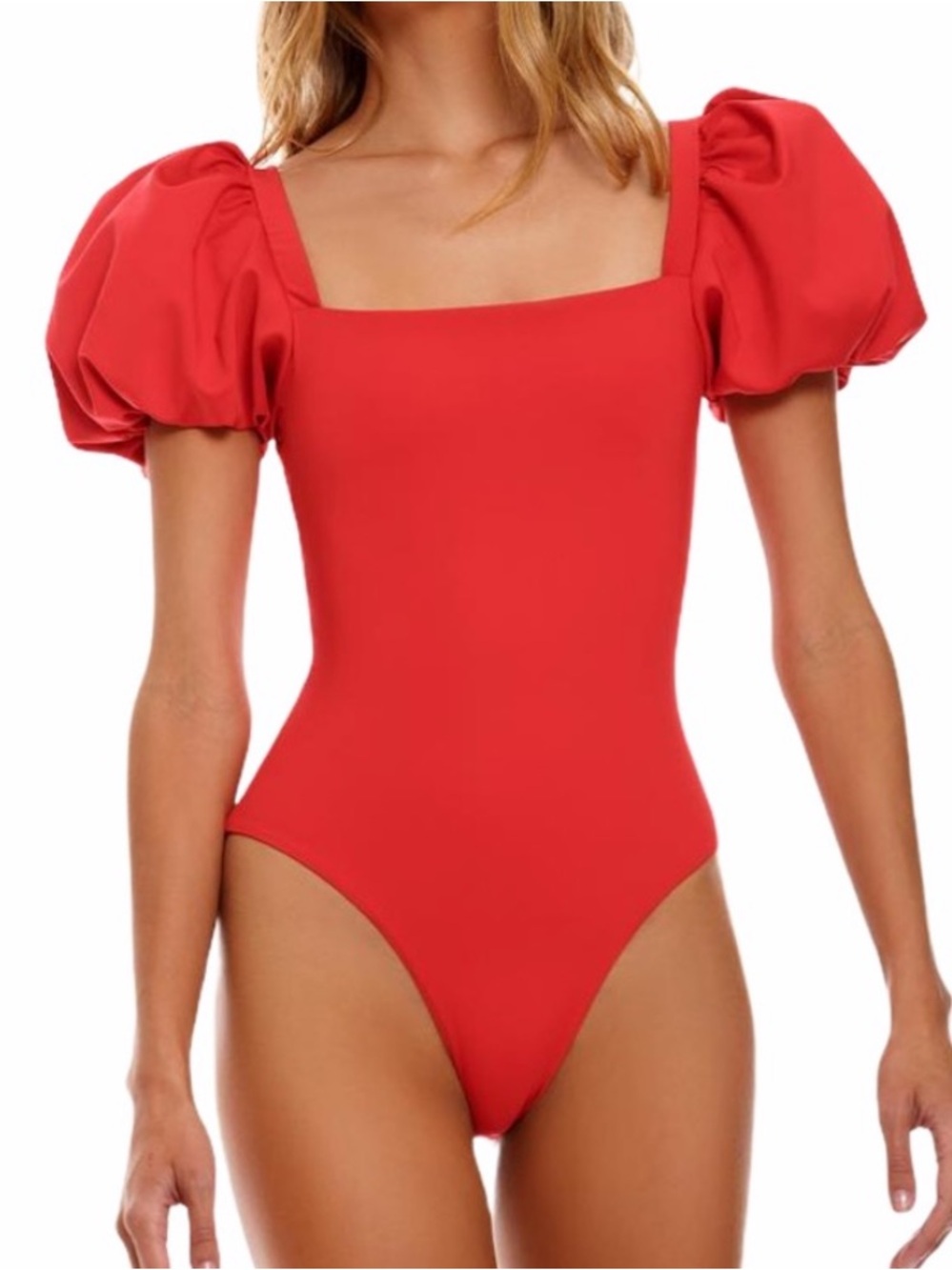 NWOT Agua Bendita Red One-Piece Swimsuit with Puff Sleeves M
